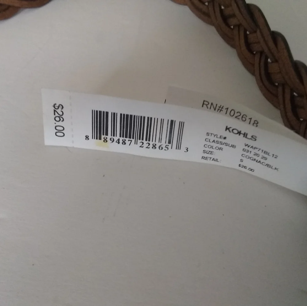 Women's Sonoma Goods For Life Solid & Braided Leather Belt COGNAC BLK SZ SMALL